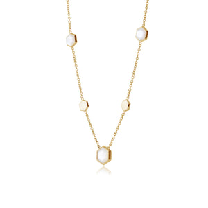 Geometric Hexagon Gold Plated Silver Mother of Pearl Necklace