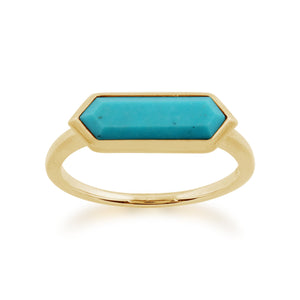 925 Gold Plated Sterling Silver Turquoise Hexagonal Prism Ring