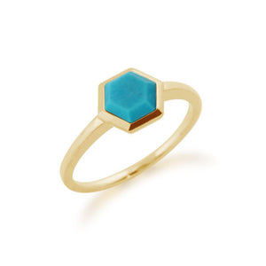 Gold Plated Turquoise Hexagonal Prism Ring 