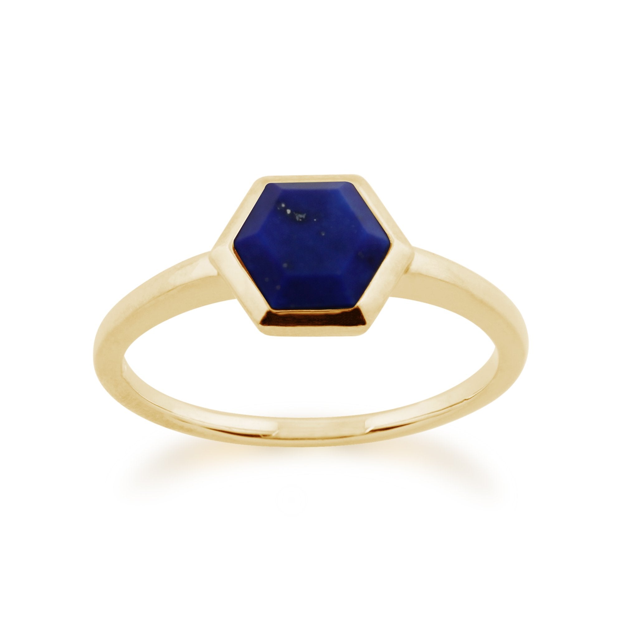 Geometric Hexagon Lapis Lazuli Yellow Gold Plated Ring