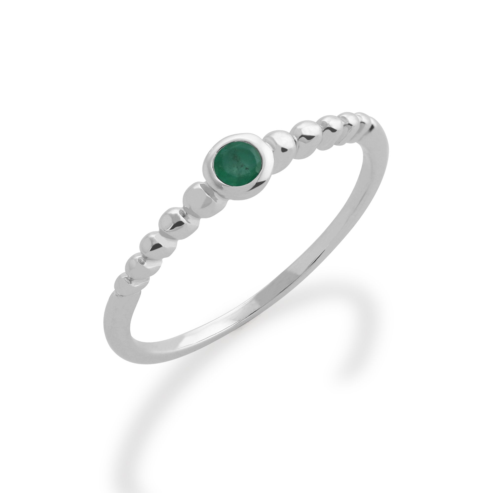 Essential Round Emerald Bezel Set Silver  Stack Ring