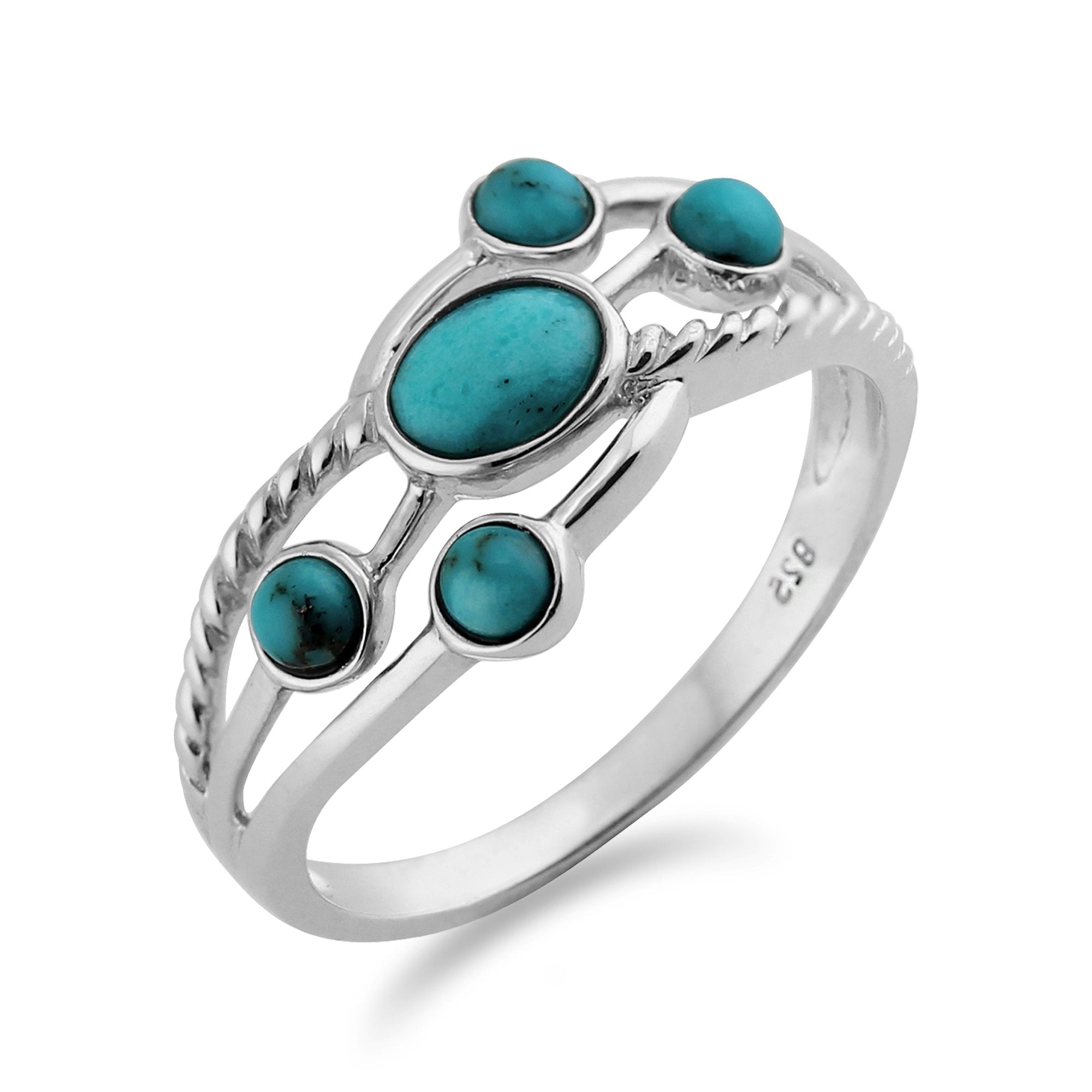 Contemporary Oval Turquoise Cabochon Five Stone Ring in 925 Sterling Silver