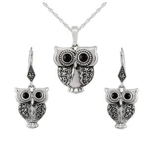 Art Nouveau Owl Drop Earrings & Pendant Set Image 1