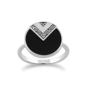 Anello art deco gemondo in argento sterling 925 3CT con ONICE NERO e marcasite