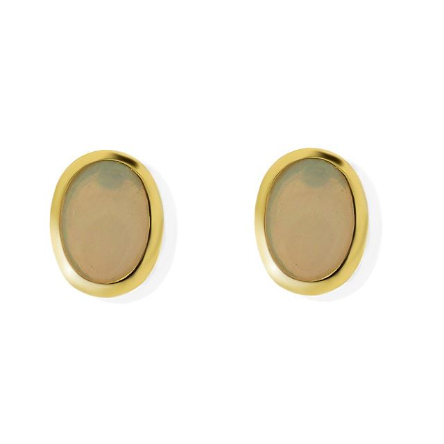 Orecchini con pietra ovale singola cabochon in opale giallo da 9 ct da 0,85 ct