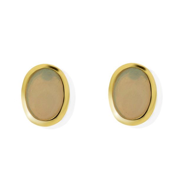 Orecchini a bottone singolo con pietra ovale cabochon in opale giallo da 9 ct da 0,85 ct