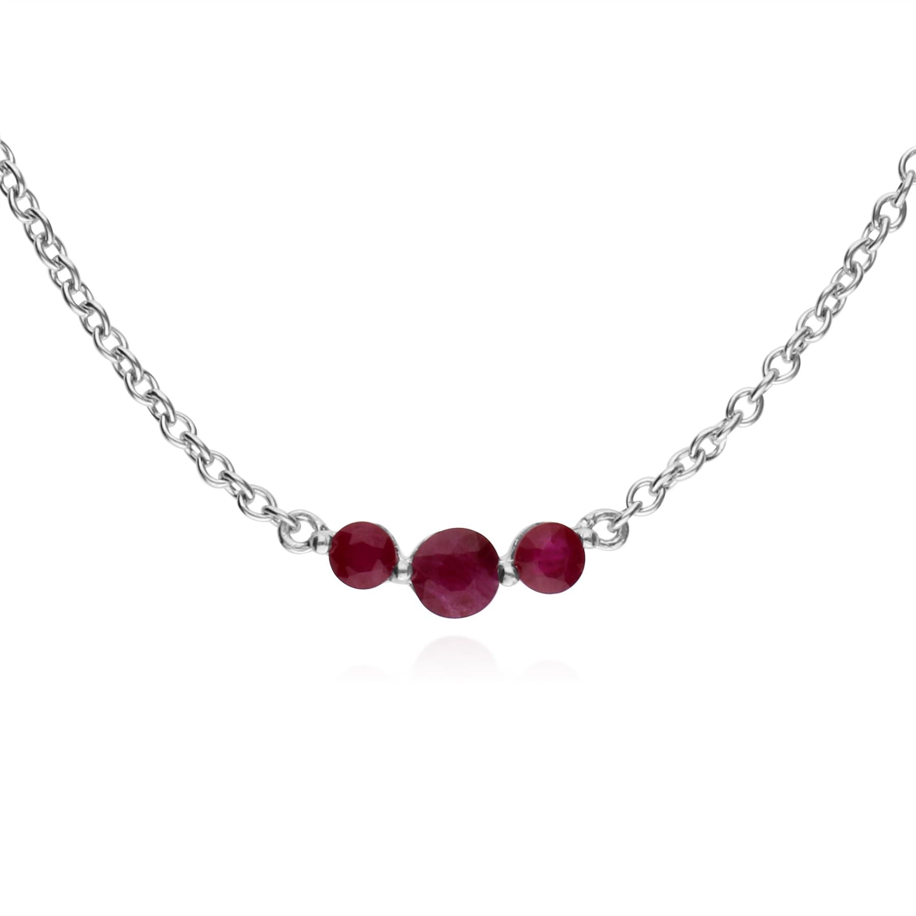 Collana e orecchini classici con tre pietre rotonde in argento 925 con rubini