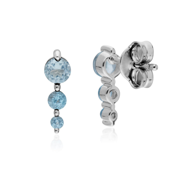 s Orecchini rotondi sfumati con tre pietre di topazio azzurro in argento sterling