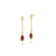 Classica collana con rubini marquise in oro giallo 375 e orecchini pendenti
