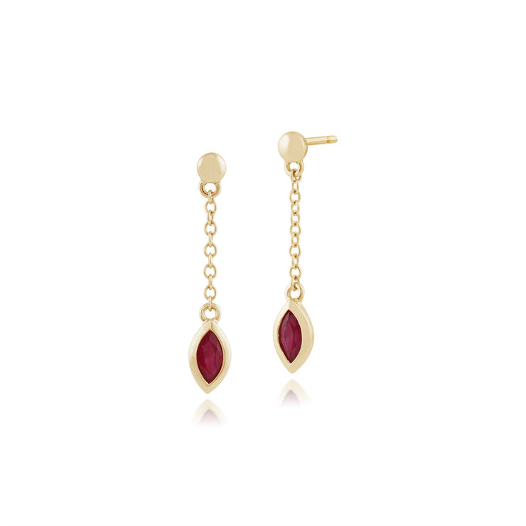 Classica collana con rubini marquise in oro giallo 375 e orecchini pendenti