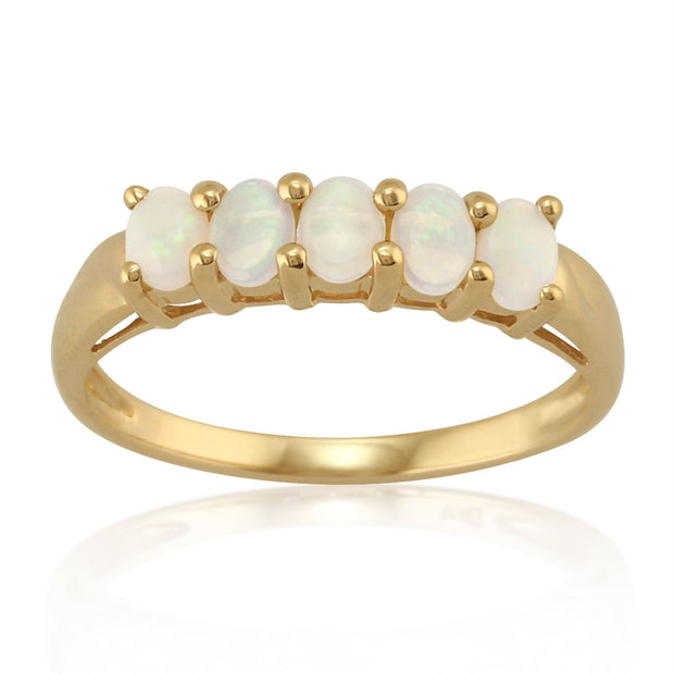 Anello Classico 5 Pietre Oro Giallo 375 e Opale Ovale