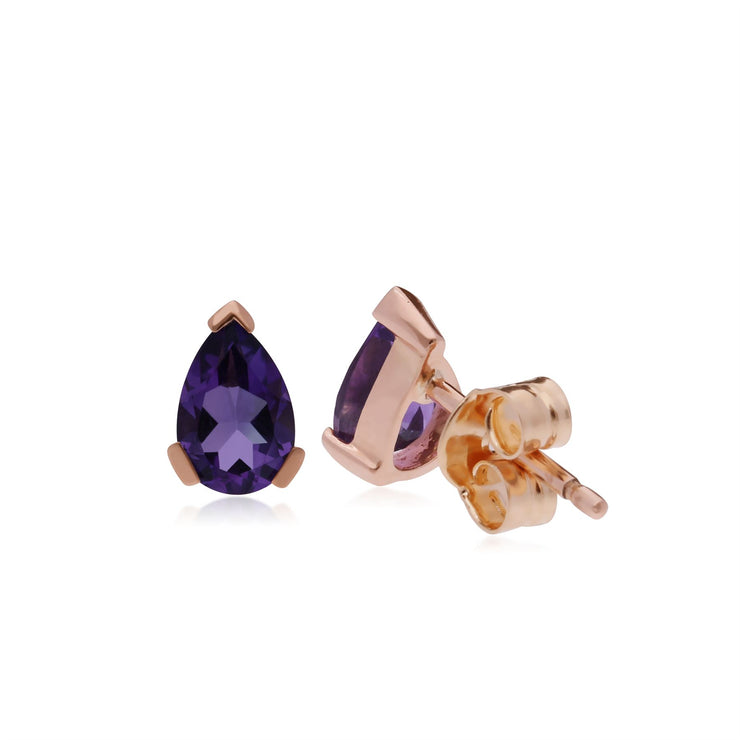 Orecchini con ametista, orecchini classici a pera con ametista a 3 punte in oro rosa da 9 ct