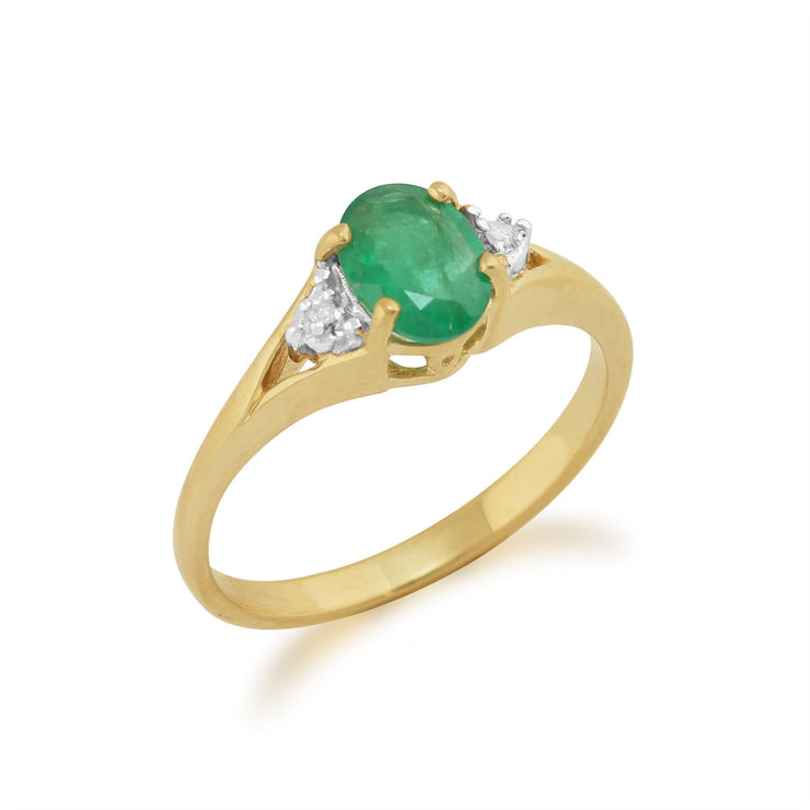 Anello Gemondo con smeraldo, anello solitario in oro giallo da 9 ct con smeraldo e diamante da 0,75 ct