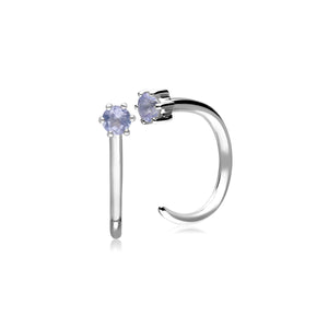 Orecchini a cerchio con tanzanite passante in oro bianco da 9 ct