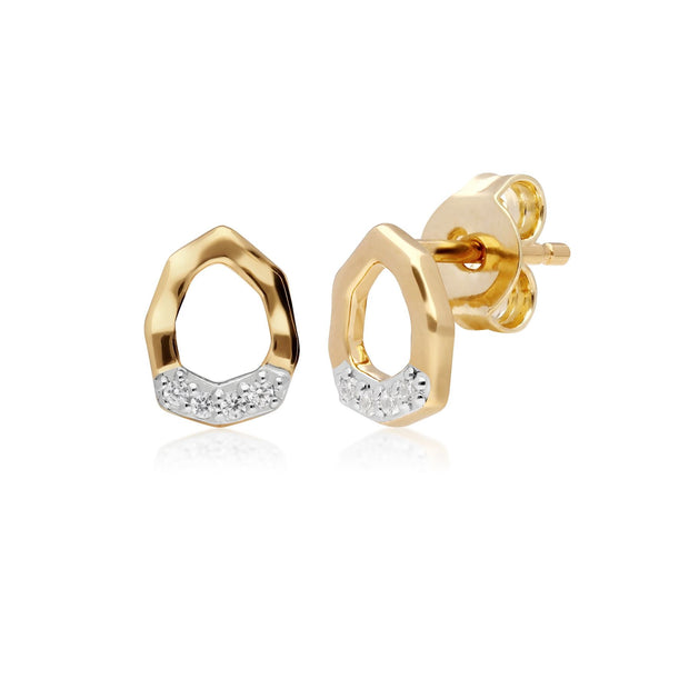 Orecchini a lobo asimmetrici in oro giallo 375 con pavé di diamanti