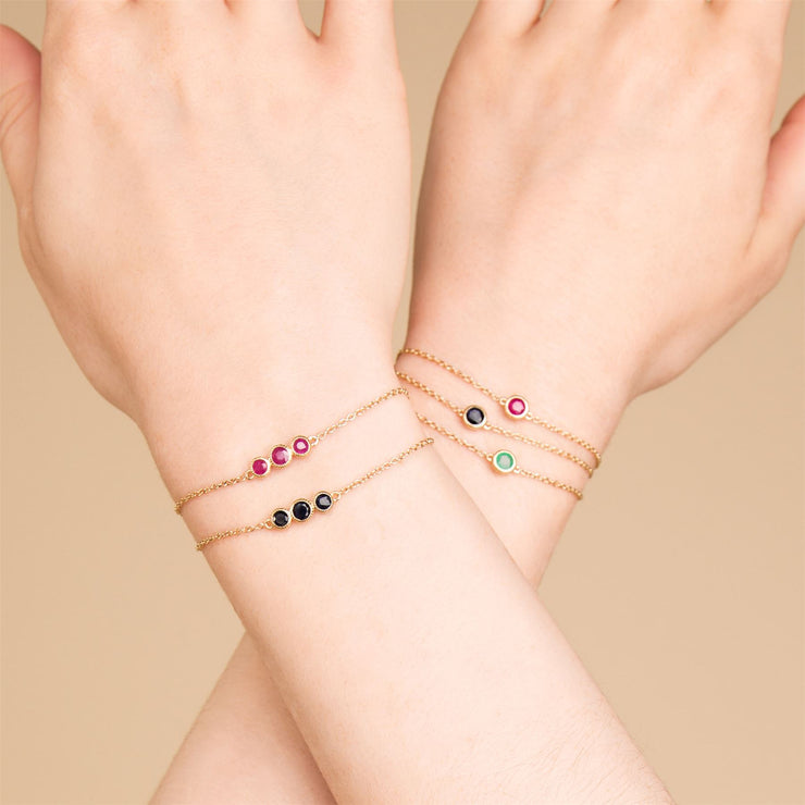 Bracciale con rubini, bracciale in oro giallo da 9 ct con tripla pietra tonda Milgrain da 19 cm