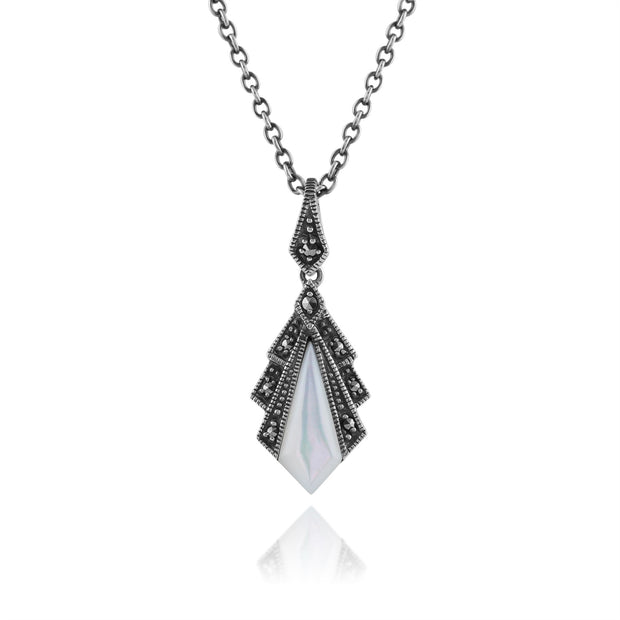 Ciondolo in stile Art Déco Argento 925 Madreperla e Marcasite