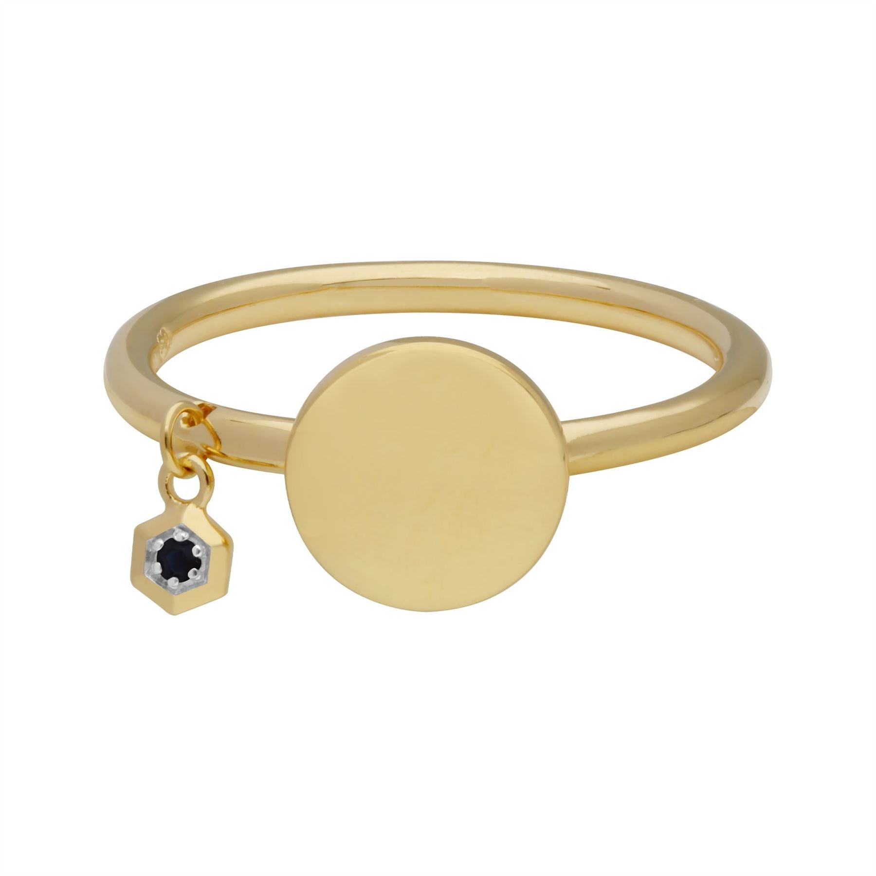 Sapphire Engravable Ring in Yellow Gold Plated Sterling Silver