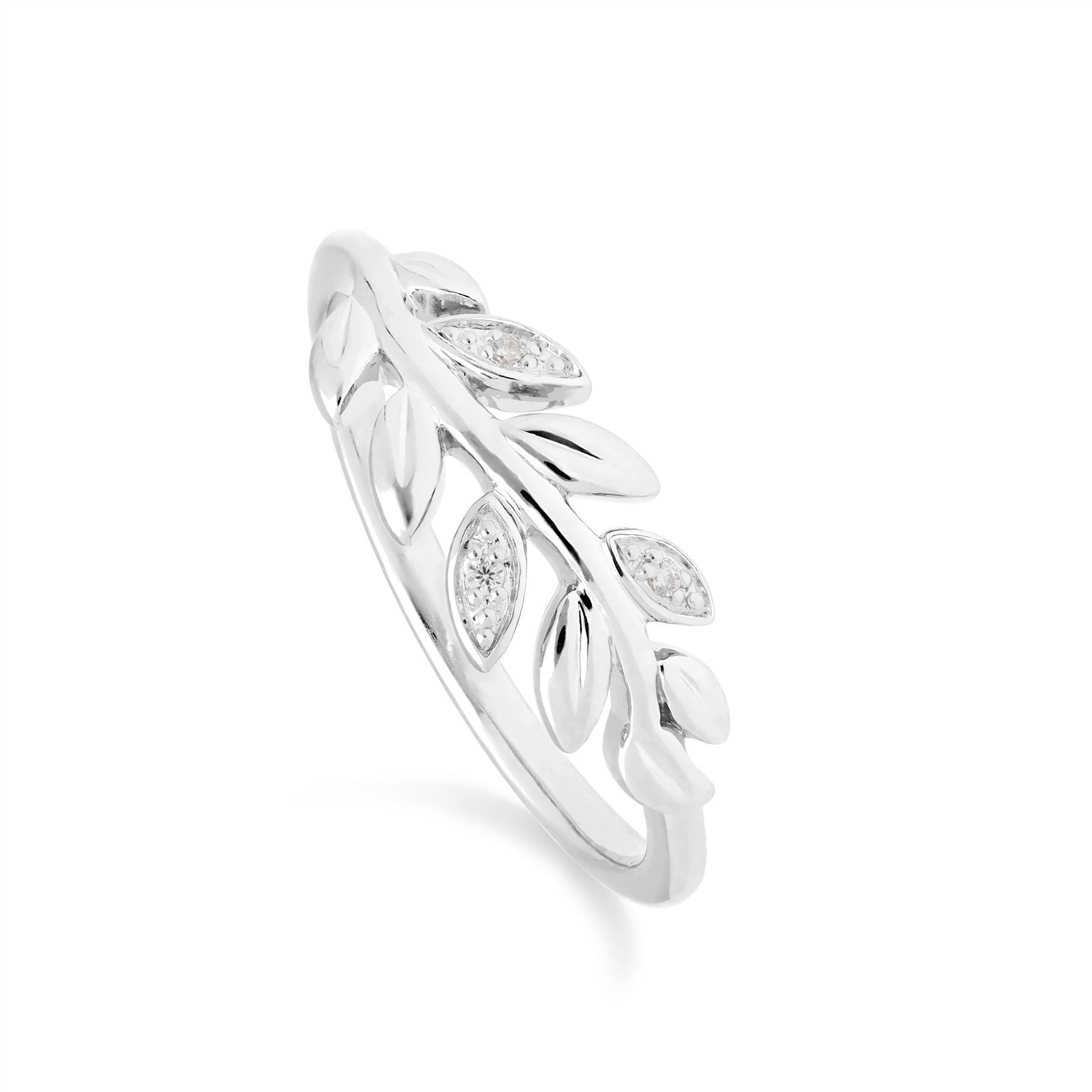 O Leaf Diamond Stud Earring & Ring Set in 9ct White Gold