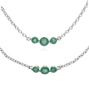 Collana e bracciale classici con tre pietre di smeraldo tondo in argento 925