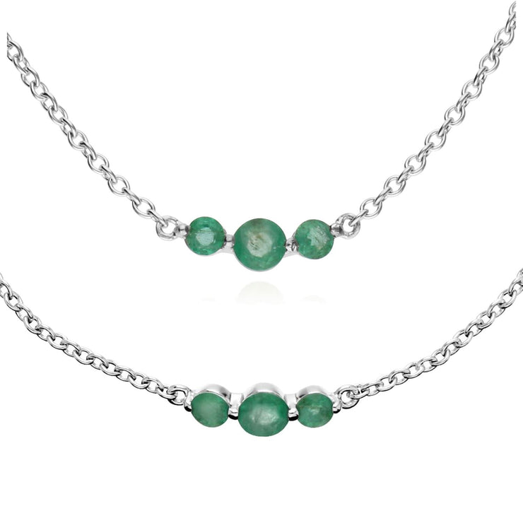 Collana e bracciale classici con tre pietre di smeraldo tondo in argento 925