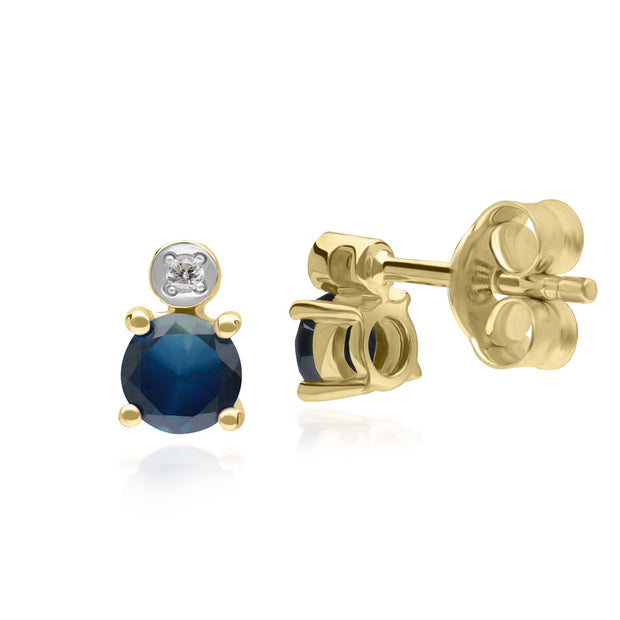 Orecchini a lobo Micro Statement in oro giallo 9k con zaffiro e diamanti rotondi
