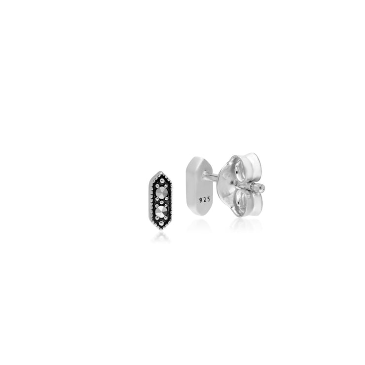 Orecchini a bottone con motivo esagonale marcasite in argento sterling 925