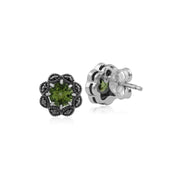 Orecchini floreali in argento 925 con peridoto e marcasite a grappolo