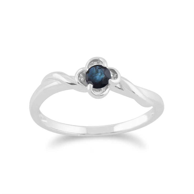 Anello Gemondo con zaffiro, anello con fiore in zaffiro blu da 9 ct in oro bianco da 0,27 ct