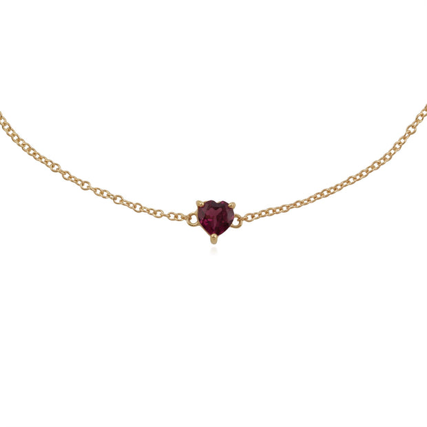 Bracciale classico in oro giallo 375 con granato rodolite incastonato a cuore