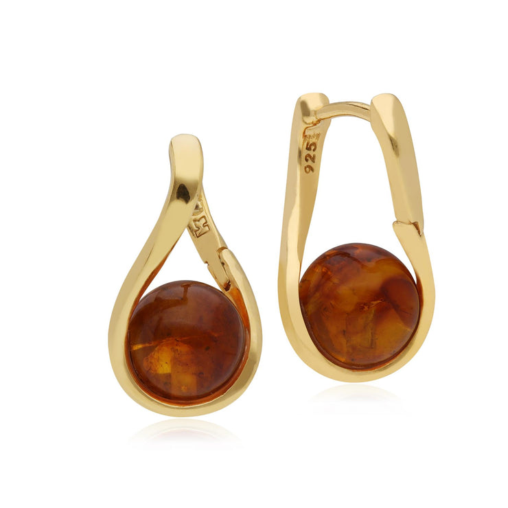 Orecchini Kosmos con sfera in ambra placcata oro argento 925