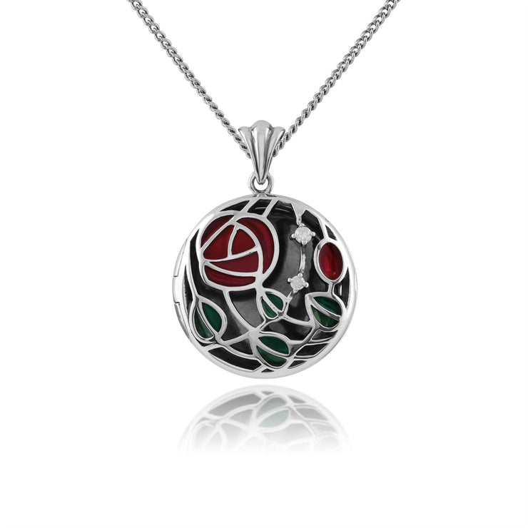 Ciondolo Portafoto Rennie Mackintosh in Argento 925 con Diamante Tondo e Smalto