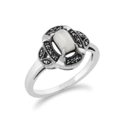 Anello Art Déco Gemondo, argento sterling 925 da 0,50 ct, madreperla e anello art deco con marcasite