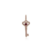 Ciondolo classico con lucchetto a cuore intrecciato in argento 925 placcato oro rosa e ciondoli con chiave in rubino