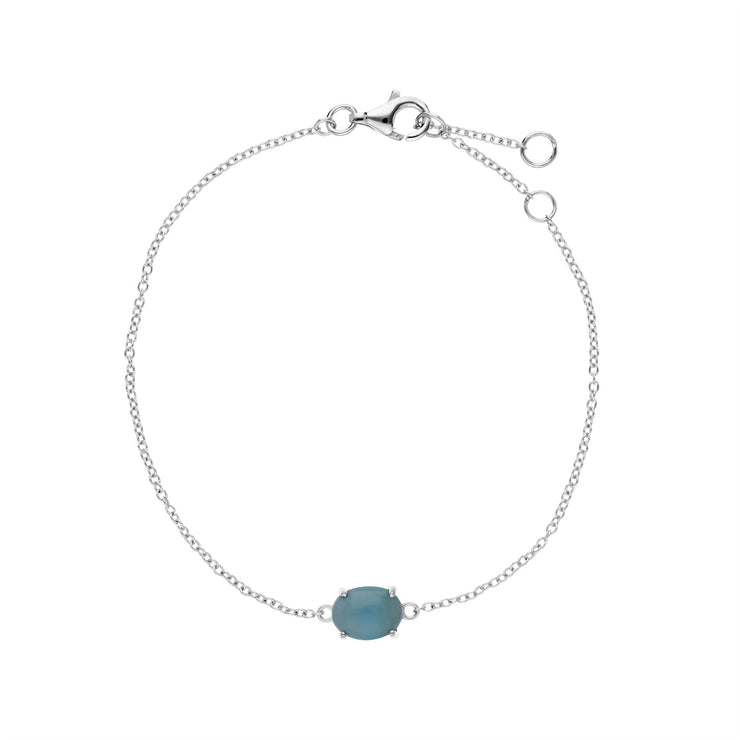 Bracciale ovale singolo in argento sterling con pietra Larimar da 19 cm