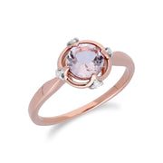 Anello Gemondo con Morganite Halo in oro rosa da 9 ct e diamanti a taglio rotondo