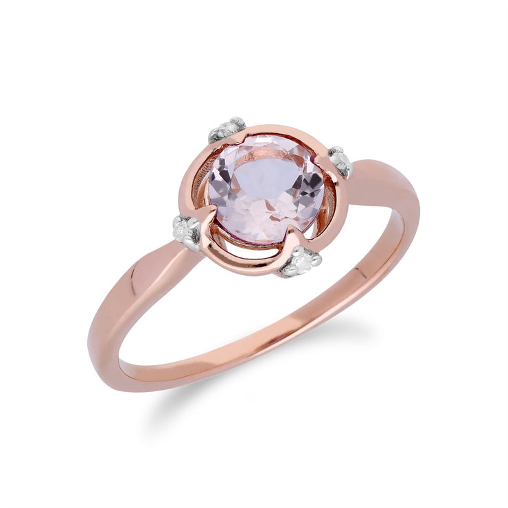 Anello Gemondo con Morganite Halo in oro rosa da 9 ct e diamanti a taglio rotondo