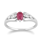 Anello in oro bianco da 9 ct con rubino naturale da 0,56 ct e pietra unica con diamanti