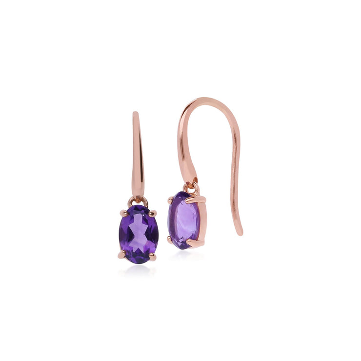 Orecchini con ametista, orecchini pendenti ovali a 4 punte con ametista classica in oro rosa da 9 ct