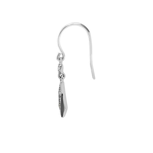 Orecchini Pendenti e Pendenti Ventaglio Stile Art Deco Argento 925 Marcasite Rotondo e Smalto Nero