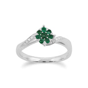 Anello Gemondo con smeraldo, anello a fiore con smeraldo e diamanti in oro bianco da 9 ct da 0,24 ct