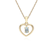 Ciondolo a cuore singolo con pietra ovale acquamarina in oro giallo da 9 ct su catena da 45 cm
