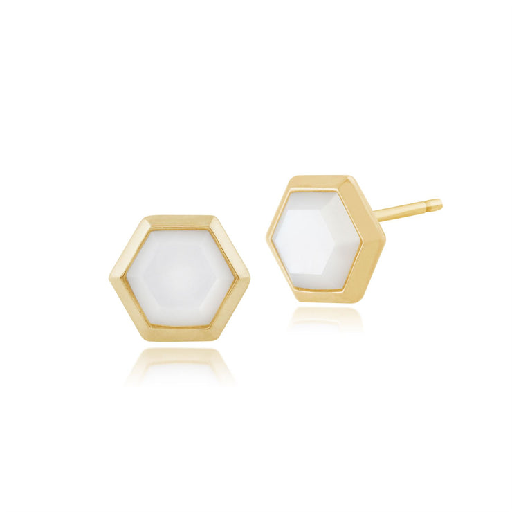 Orecchini geometrici Argento 925 placcato oro Madreperla Prisma esagonale