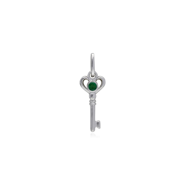 Classico ciondolo con lucchetto a cuore in argento 925 e ciondoli con chiave in smeraldo