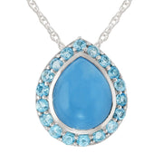 Ciondolo con montatura a pera in argento sterling con giada blu da 3,35 ct e topazio da 0,64 ct su catena