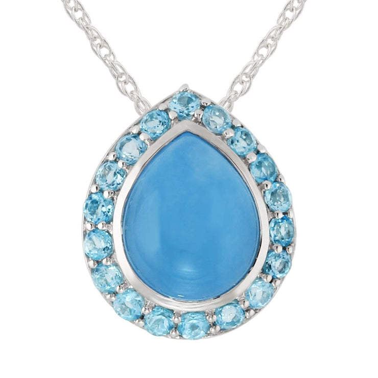 Ciondolo con montatura a pera in argento sterling con giada blu da 3,35 ct e topazio da 0,64 ct su catena