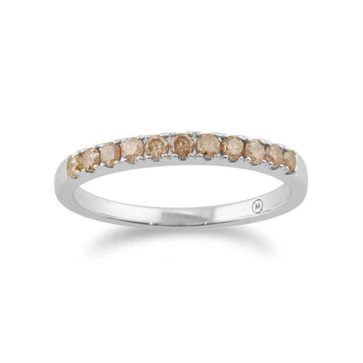 Anello classico Mezza Eternità Oro bianco 375 Diamanti Champagne