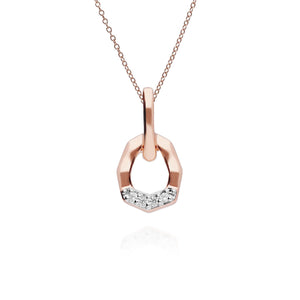 Diamond Pave Asymmetrical Pendant Necklace in 9ct Rose Gold