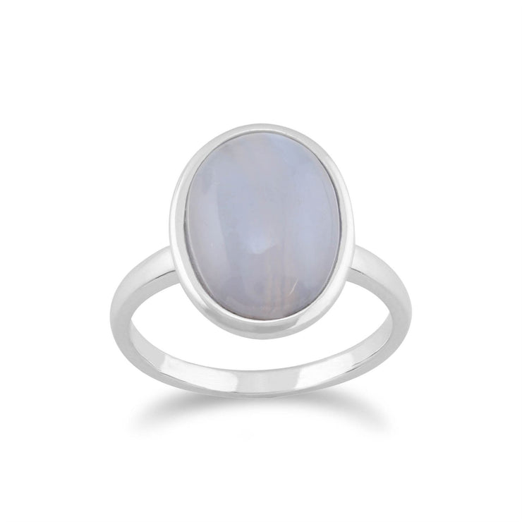 Gemondo Anello in agata di pizzo blu, anello ovale in argento sterling 925 da 3,00 ct con agata di pizzo blu