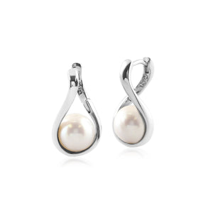Kosmos Pearl Orb Earrings in Rhodium Plated Sterling Silver
